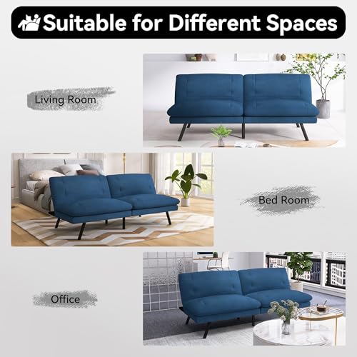 Faux Leather Futon Sofa Bed,Convertible Futon Couch,Memory Foam Loveseat Sleeper Sofa,Small Splitback Modern Folding Couch for Living Room,Office