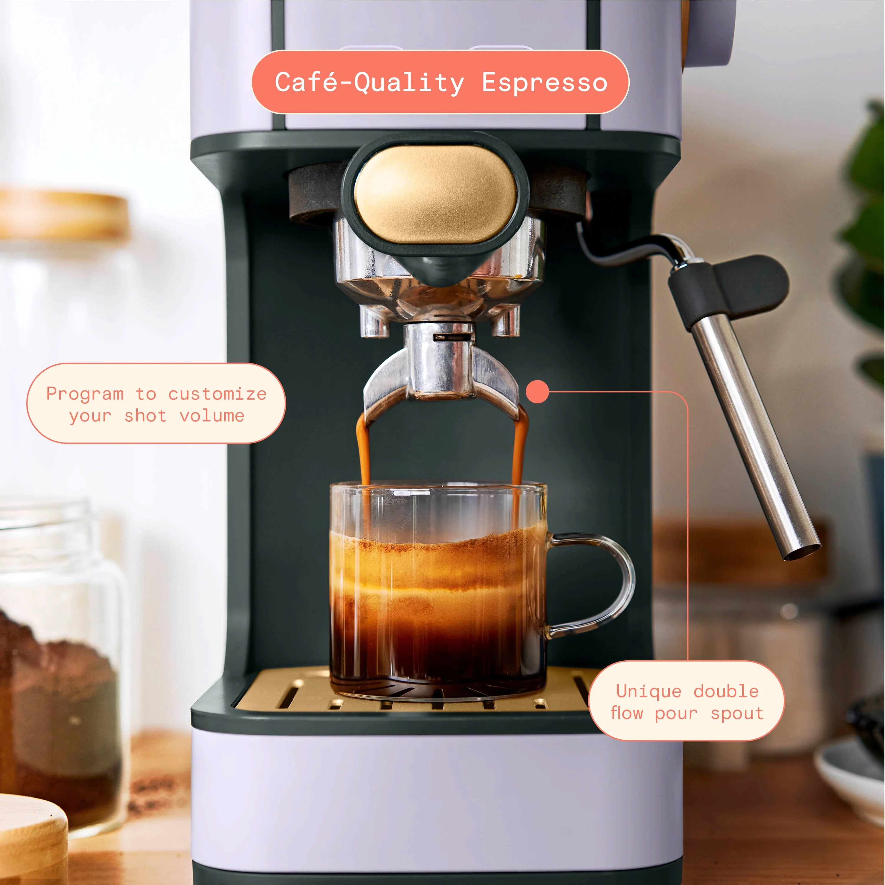 Beautiful Slim Espresso Maker with 20-Bar Pressure, White Icing by Drew Barrymore