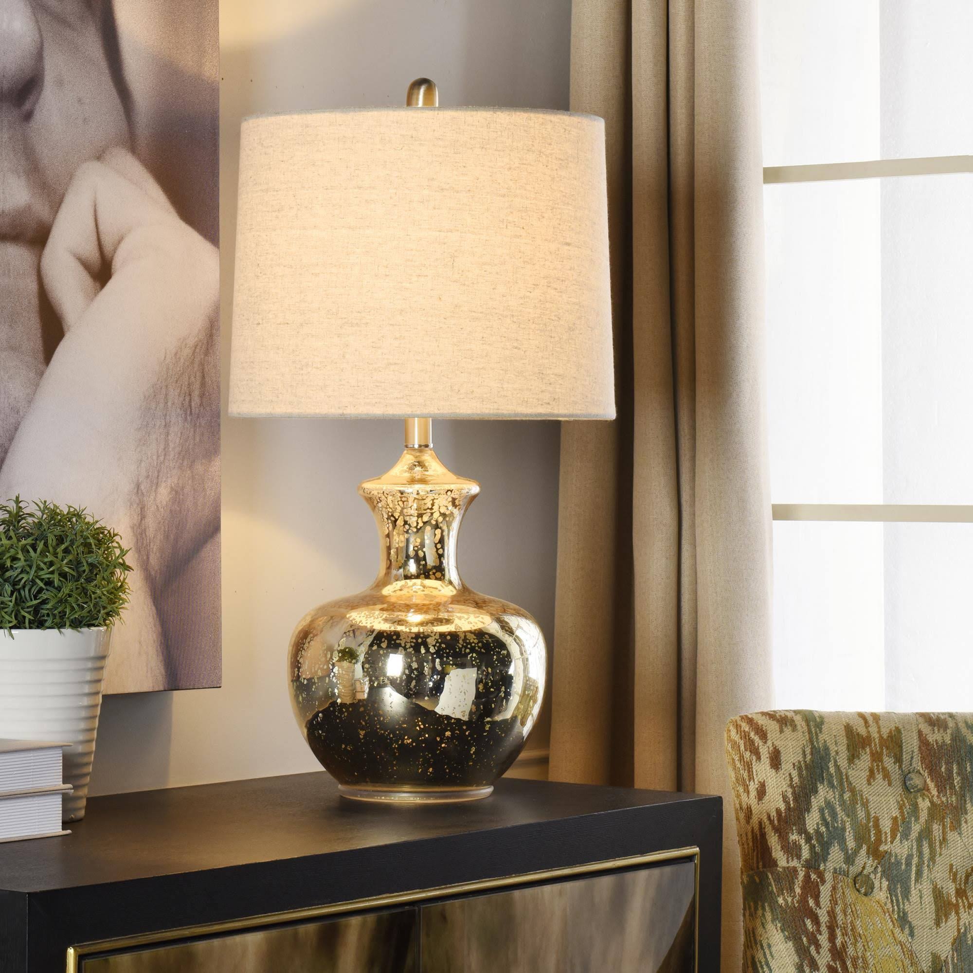 StyleCraft Mercury Glass Silver Mercury Table Lamp - Off White Shade