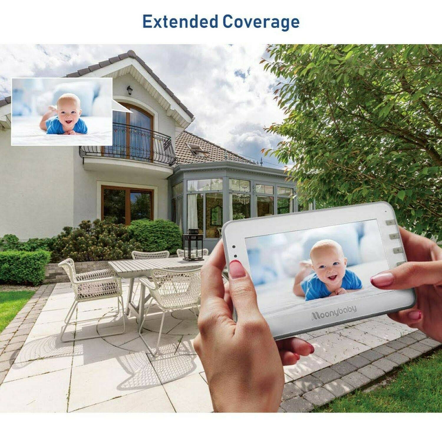 Moonybaby Video Baby Monitor for Camping or Vacation with 2 Portable Cameras for 2 Rooms, 4.3 Inches LCD, No Wifi, Long Battery