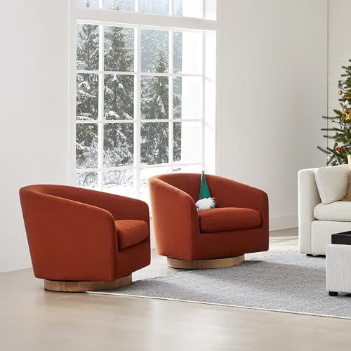 CHITA Swivel Accent Chair, FSC Certified Upholstered Fabric Barrel Chair for Living Room, Fully Assembled, Flax Beige
