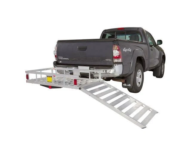 Aluminum Hitch Cargo Carrier Utility Basket with Loading Ramp, Silver