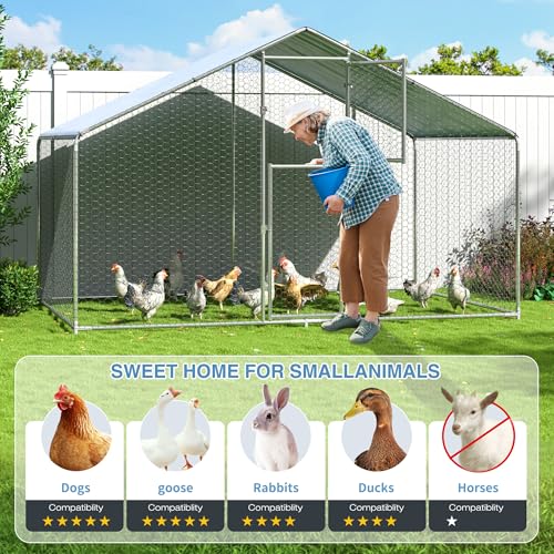 Polar Aurora Metal Chicken Coop, Large Outdoor Chicken Pen, Walk-in Chicken Run for 6-20 Chickens