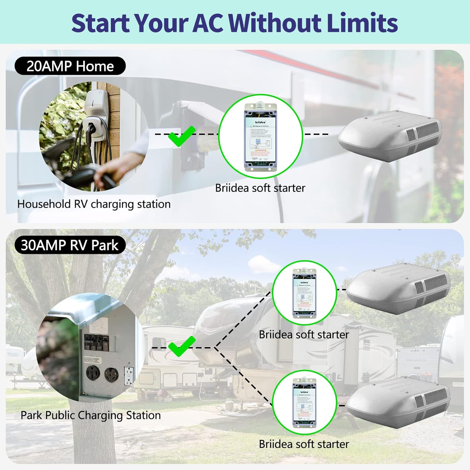 Soft Start for RV Air Conditioner, Briidea Soft Starter for RV Enables Easy Start an A/C & Appliances on RV Power with a Small Generator