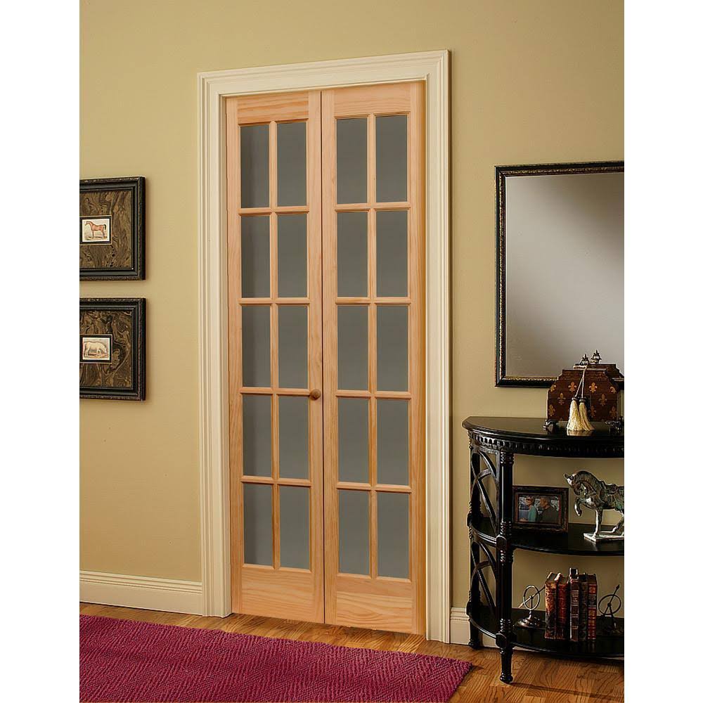 Pinecroft 29.5 in. x 78.625 in. Williamsburg Unfinished Pine 10-Lite Clear Glass Solid Core Wood Bi-Fold DOOR, Unfinished Pine W