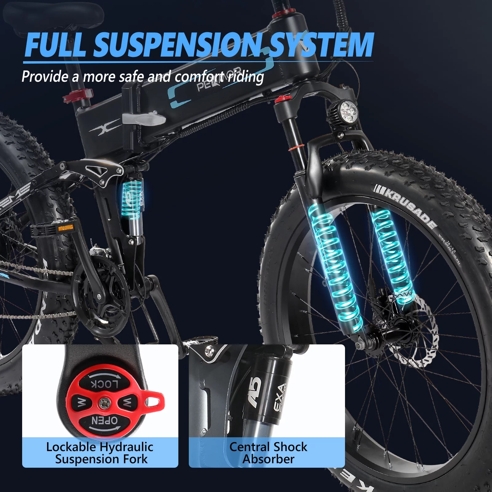 PEXMOR Electric Bike for Adults, 750W  48V 12AH Removable Battery 26" Fat Tire Folding Ebike Adult Electric Bicycle