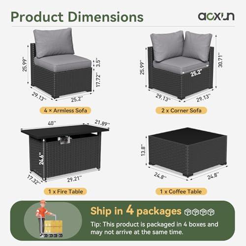 Aoxun 7 Piece Patio Furniture Set Wicker Rattan Patio Sectional Sofa Set Outdoor Seating Furniture with Thickened Cushion, Grey
