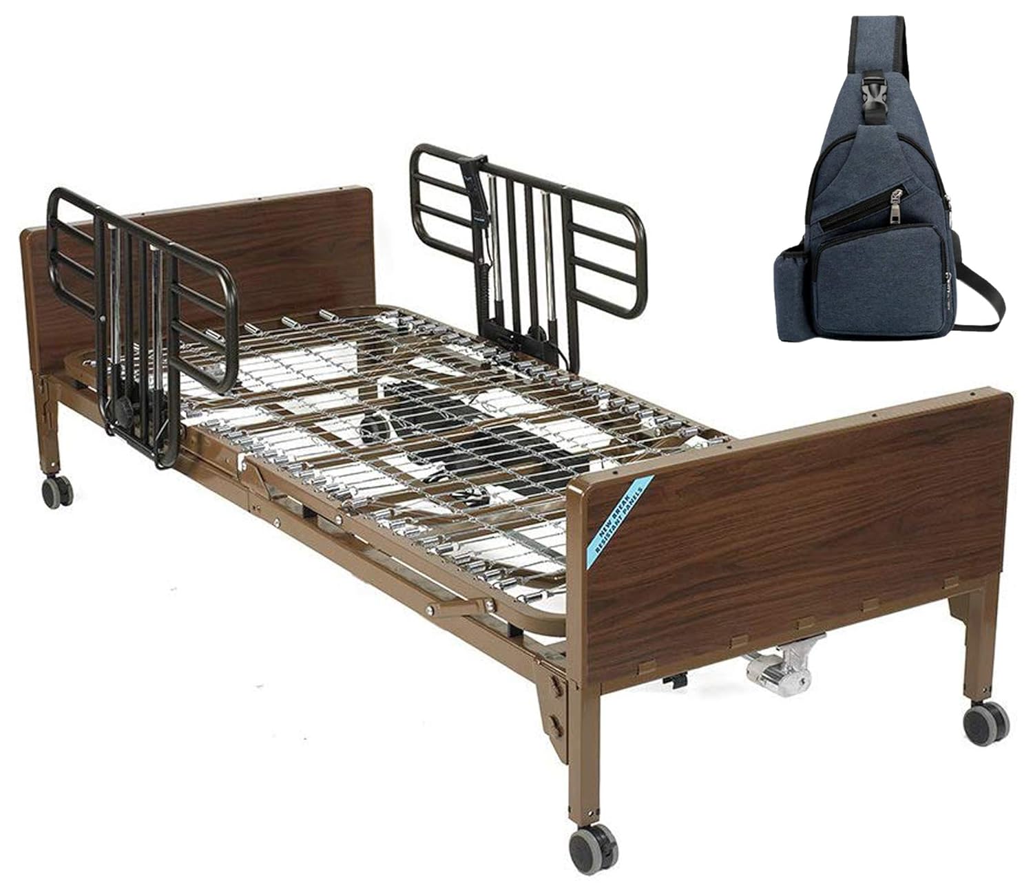 Drive Delta Ultra Light Semi Electric Hospital Bed with Half Rails & Free Navy Blue Medical Utility Bag!