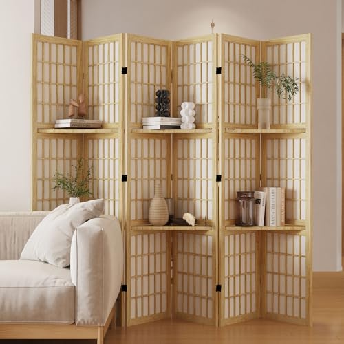 Room Divider, 66.9Inch Tall Japanese Shoji Style Folding Wood Screen with Double Hinges for Home Office Bedroom Hotel Decoration (4Panels, Black)