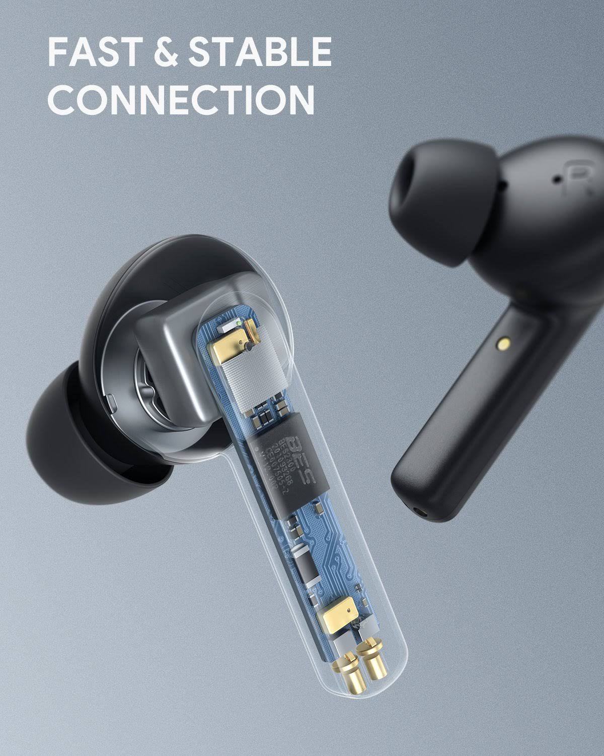 Aukey True Wireless Earbuds Active Noise Cancelling Bluetooth 5, with 4 Built-in