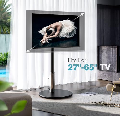 Floor Mobile TV Stand with Power Outlet, Rolling TV Cart for 27-65 Inch OLED LED Monitors, 6 Levels of Height Adjustment