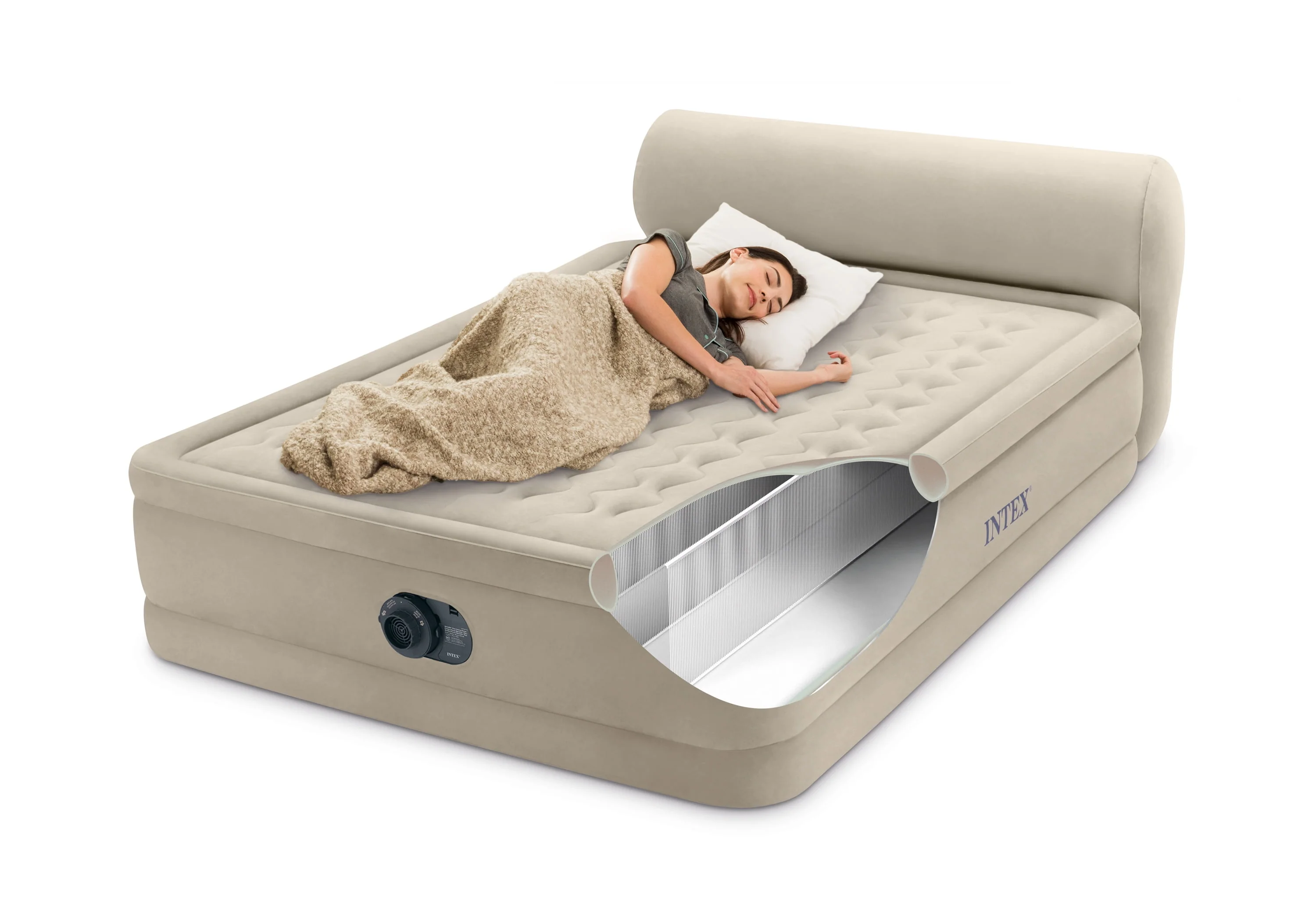 Intex Durabeam Headboard 18 Queen Air Mattress with Built-in Pump