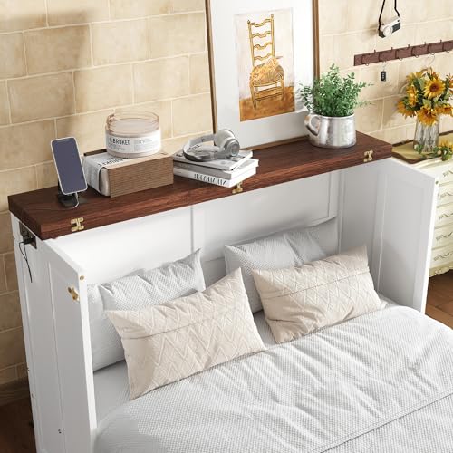 SOFTSEA Queen Size Murphy Bed Cabinet Bed with Storage Drawer and Charging Station, Modern Foldable Platform with USB Port
