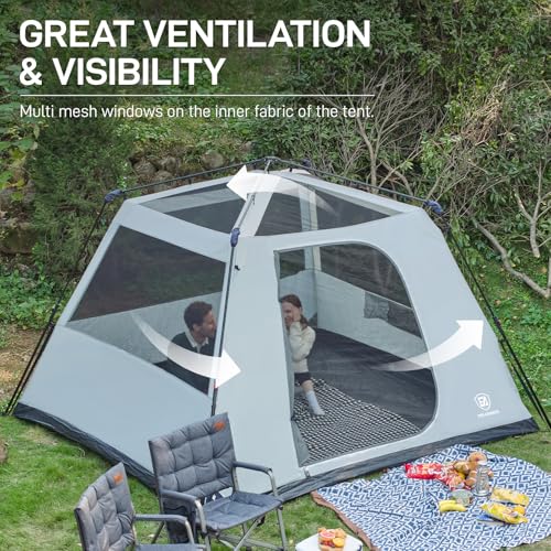 EVER ADVANCED Blackout 6 Person Camping Tent, Instant Cabin Tent for Family with Vestibule and Large Mesh Windows, 60s Easy Setup, Double Layer