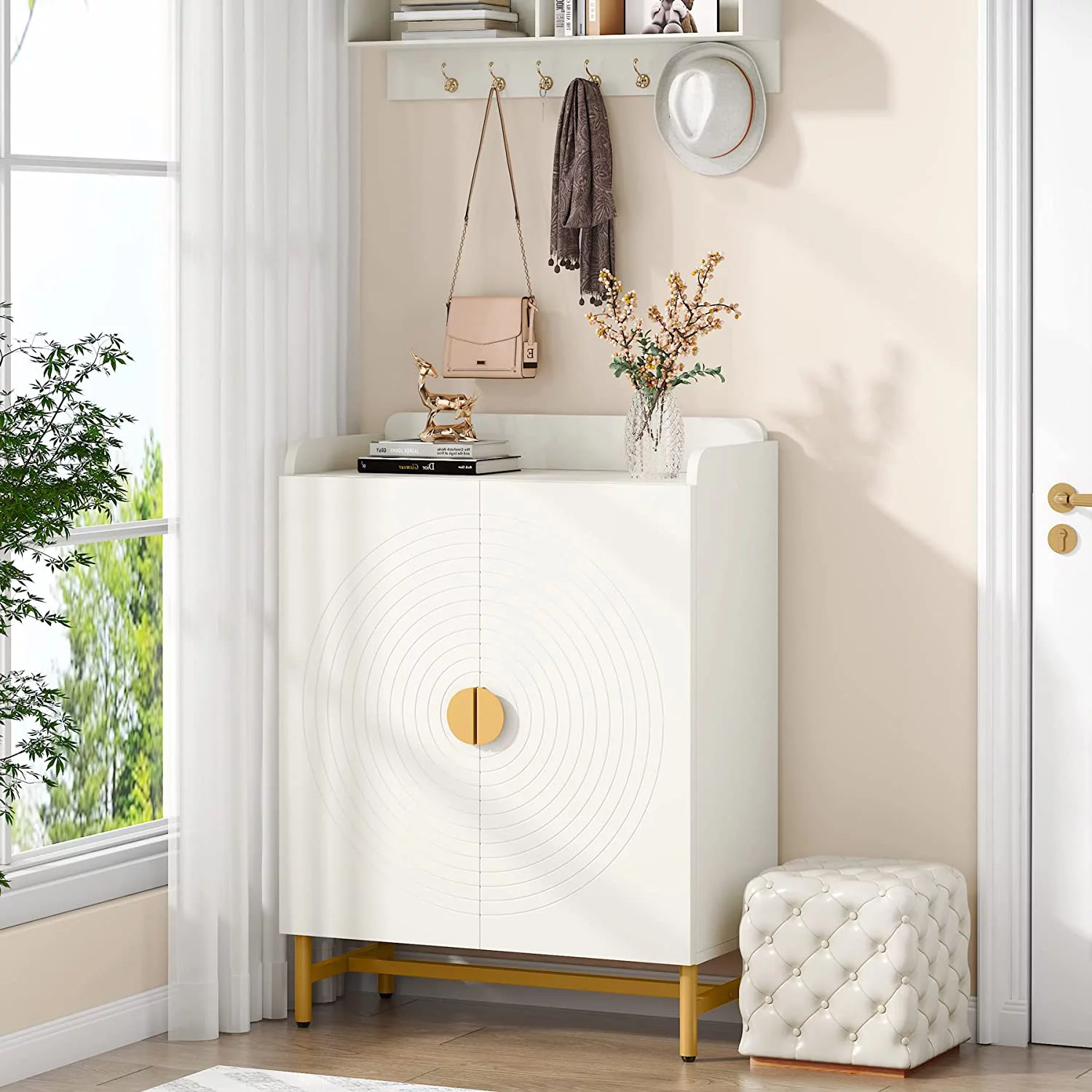 Tribesigns Shoe Cabinet Slim Shoe Storage Cabinet with Doors and Adjustable Shelves