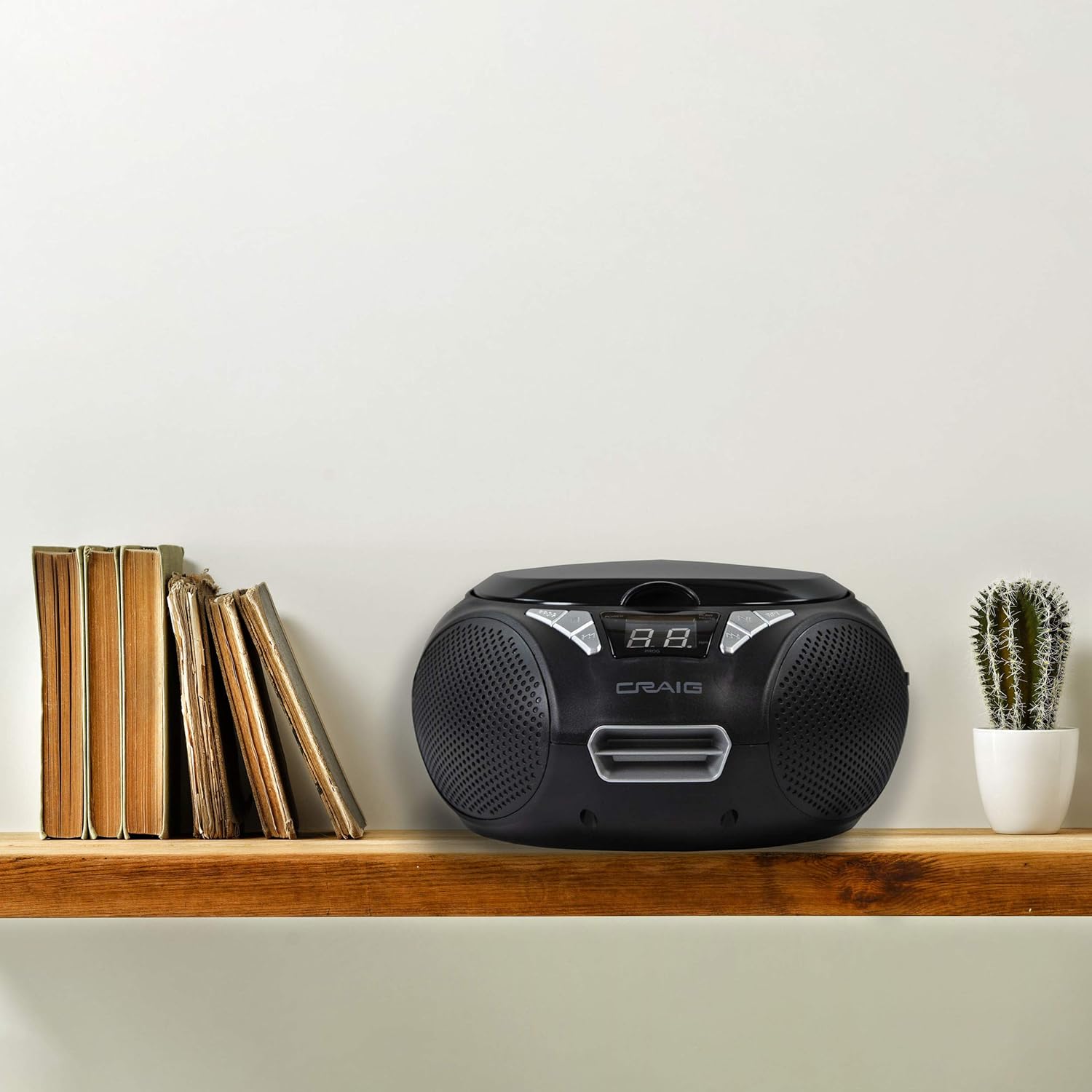 Craig CD6925 Portable Top-Loading Stereo CD Boombox with AM/FM Stereo Radio in Black | LED Display | Programmable CD Player | CD-R/CD-W Compatible |