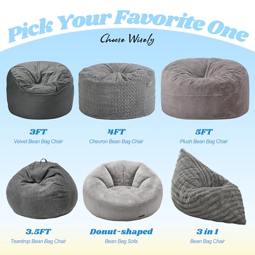 Hobestluk 3 in 1 Bean Bag Chair Giant Bean Bag Chairs Convertible Bean Bag Floor Cushion with Machine Washable Cover