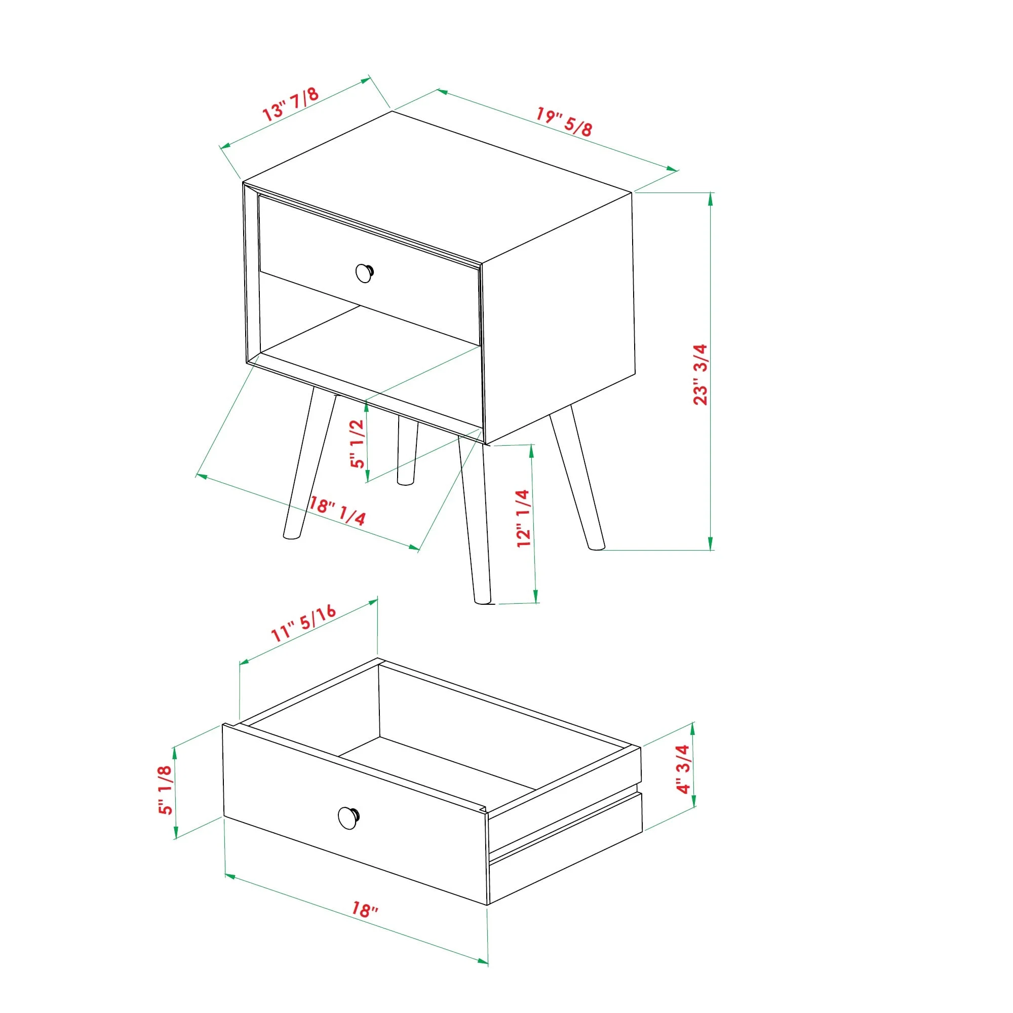 Walker Edison Mid Century Modern 1-Drawer Nightstand, Natural Pine
