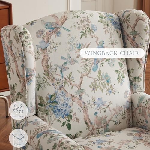 MELLCOM Floral Accent Chair, High Back Upholstered Armchair with Solid Legs, Leisure Single Sofa Chair for Living Room, Bedroom, Home Office