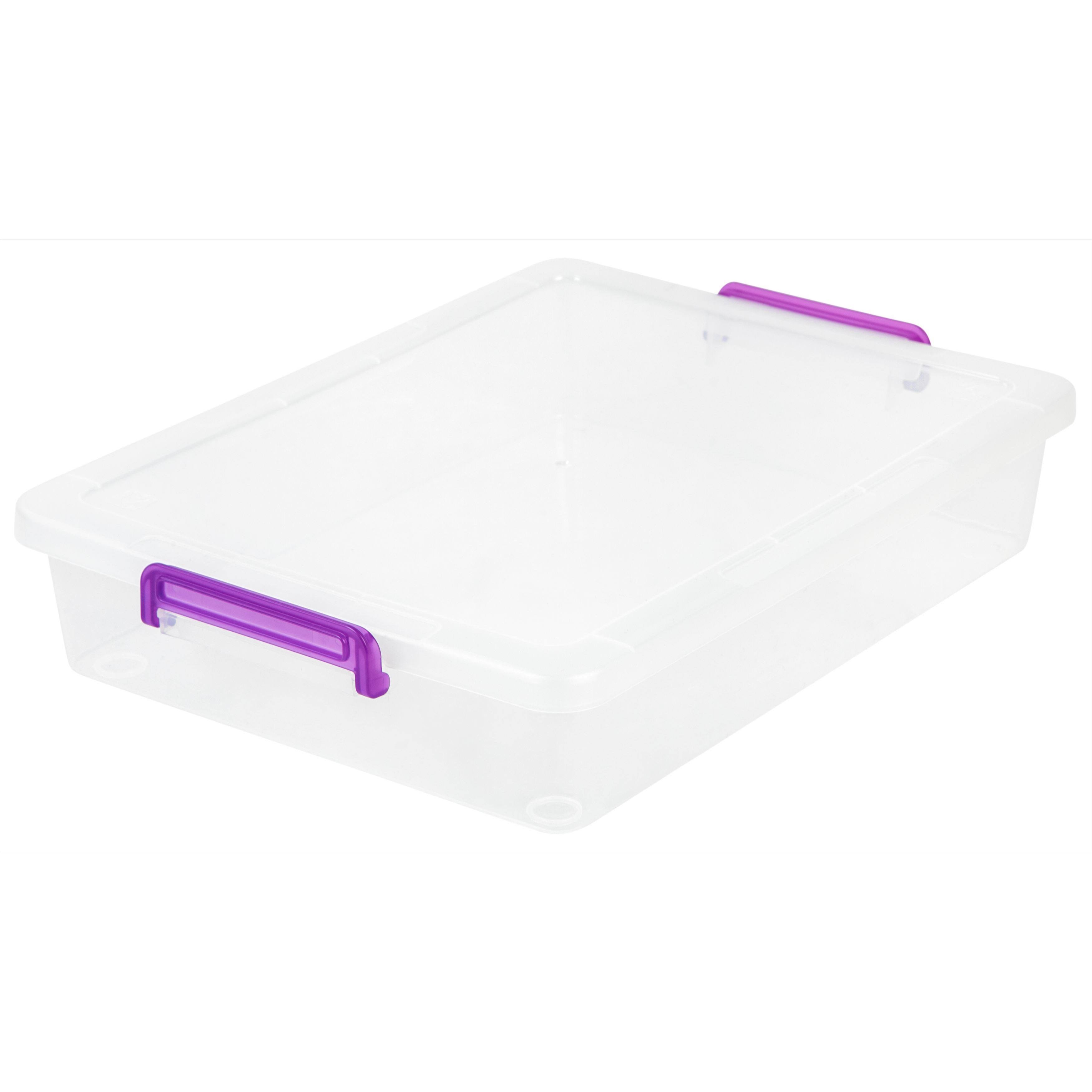 Iris Large Modular Latching Box - Purple Handle, 6 Pack, Clear - Megean
