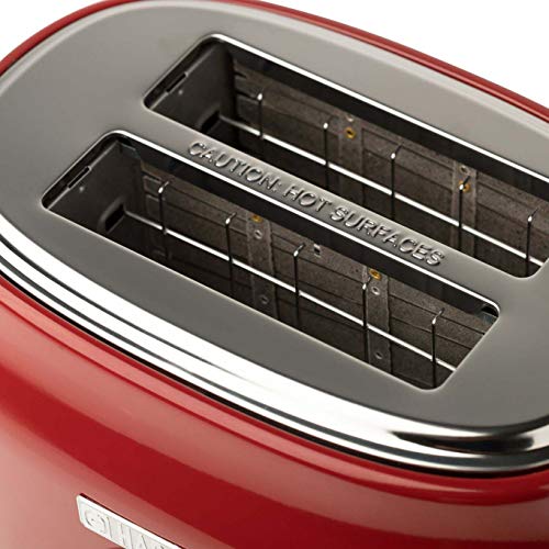 Haden Dorset 1.7 Liter Stainless Steel Countertop Electric Tea Kettle with 4 Slice Wide Slot Stainless Steel Bread Bagel Toaster, Red