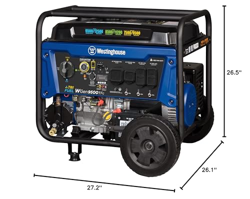 Westinghouse 12500 Peak Watt Tri-Fuel Home Backup Portable Generator, Remote Electric Start, Transfer Switch Ready, Gas, Propane