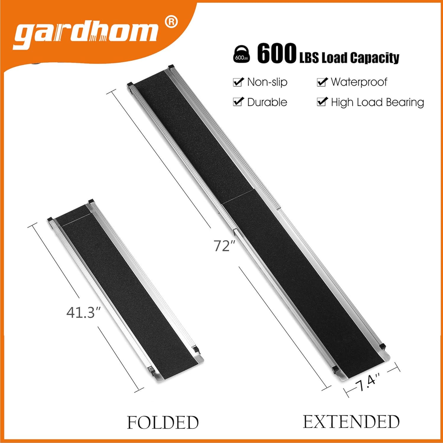 Wheelchair Ramps for Steps, gardhom 5FT Folding Portable Traction Antiskid Aluminum Loading Ramp-2 Section Telescopic for Scooters Car Doorways