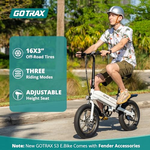 Gotrax S3 Electric Bike, 16x3.0 Fat Tire Electric Bicycle Adults, 750W Peak Motor, Max Range 25 Miles, Up to 20 Mph, Removable Battery