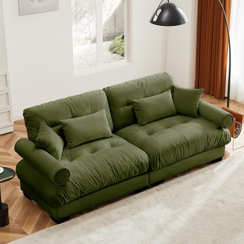 130" Modular Sectional Sofa,Velvet Upholstered Couches for Living Room,3 Seater Green Sofa Couch with Movable Ottoman