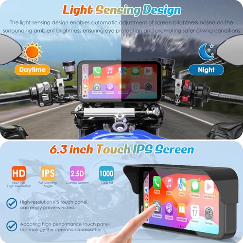 Carpuride W603 Motorcycle Carplay Screen, Wireless CarPlay & Android Auto for Moto, Remote Control，6.3" Waterproof Touchscreen, BT Trans