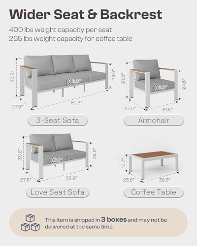 Aluminum Outdoor Patio Furniture Set with Coffee Table, 4 Piece Patio Conversation Sets with Washable Thick Cushions