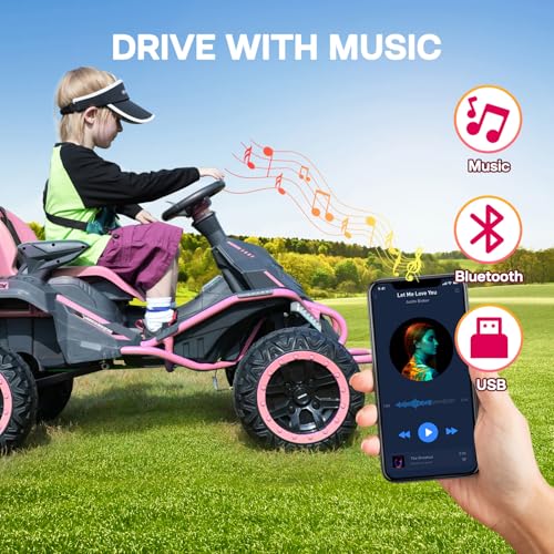 24V Ride on Toy for Big Kids, Kids' Electric Vehicles Outdoor Race Toy with 4 Strong Motors Total 300W Bluetooth Speaker and 24V 7AH Big Battery