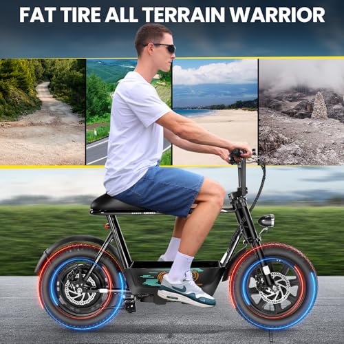 Caroma Peak 500W/800W/1200W Electric Scooter with Seat, 16 * 3" Fat Tire Ebike for All-Terrain, Max 15/25/30 Miles Ranges&20MPH
