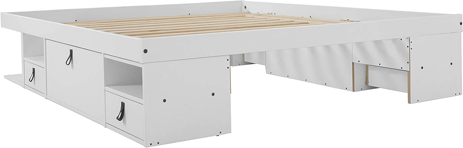 Memomad Set Bali White: Storage Bed Super King 6FT (180x200 cm) + Headboard 205 + Slatted Frame. Sturdy double bed frame and headboard with drawers
