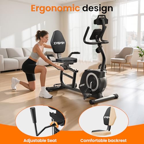 Recumbent Exercise Bike for Home Use, Quiet Recumbent Stationary Bikes for Adults & Seniors, 16-Level Resistance, Adjustable Seat, Supports 400LB