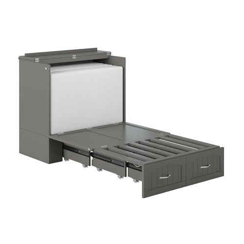 AFI Southampton Queen Murphy Bed Chest with Mattress, Storage, and Built-in Charger in Grey