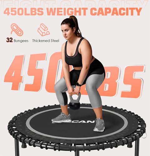BCAN 450/550 LBS Foldable Mini Trampoline, 40"/48" Fitness Trampoline with Bungees, U Shape Adjustable Foam Handle