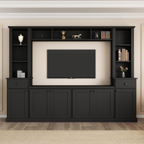 Modern TV Stand Set with Storage Cabinets, Drawers and Shelves, Large Wall Unit Set Entertainment Center, Media Console Table Set for TVs Up to 75"