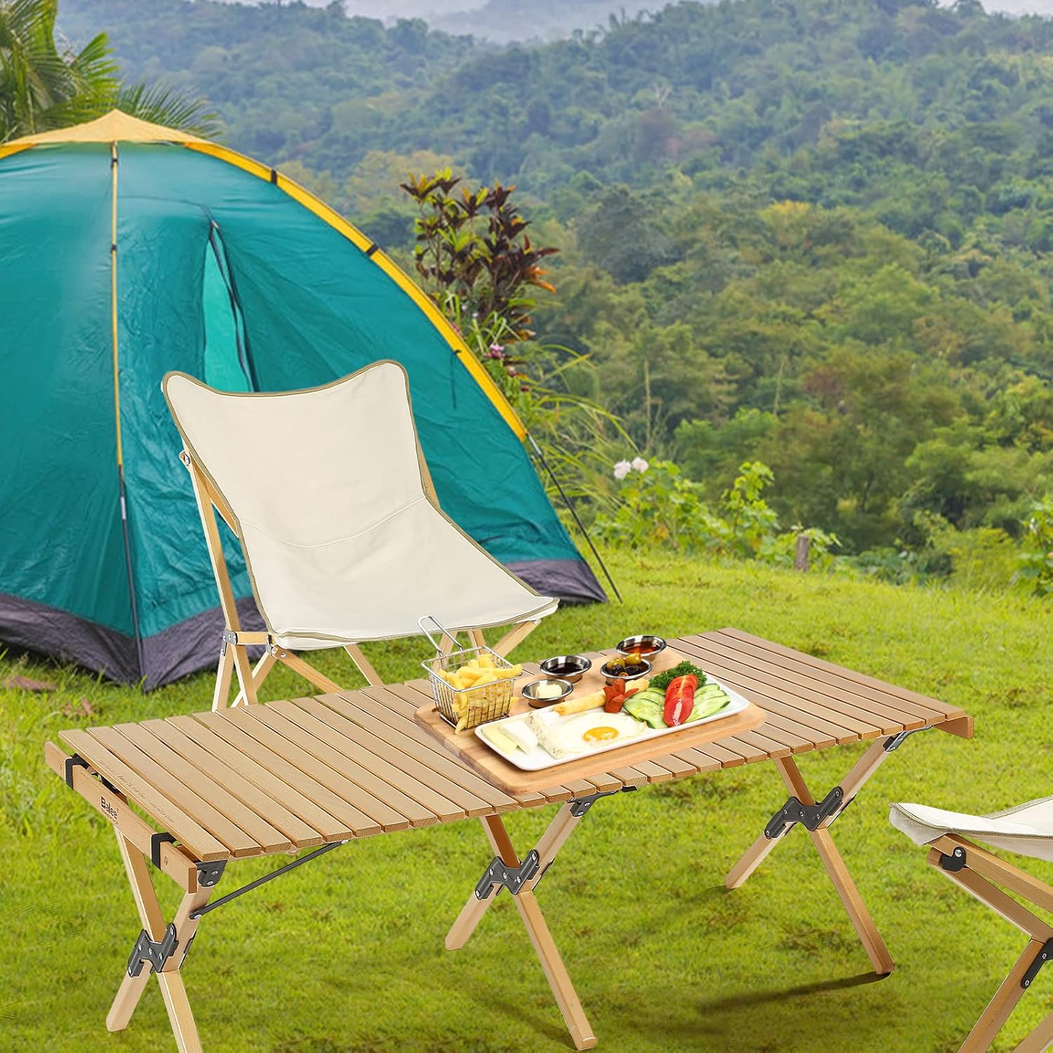 4ft Low Picnic Table Foldable, Balee Low Height Portable Wooden Beach Table, Indoor & Outdoor Picnic Table with A Carry Bag for Camping, Beach, Patio