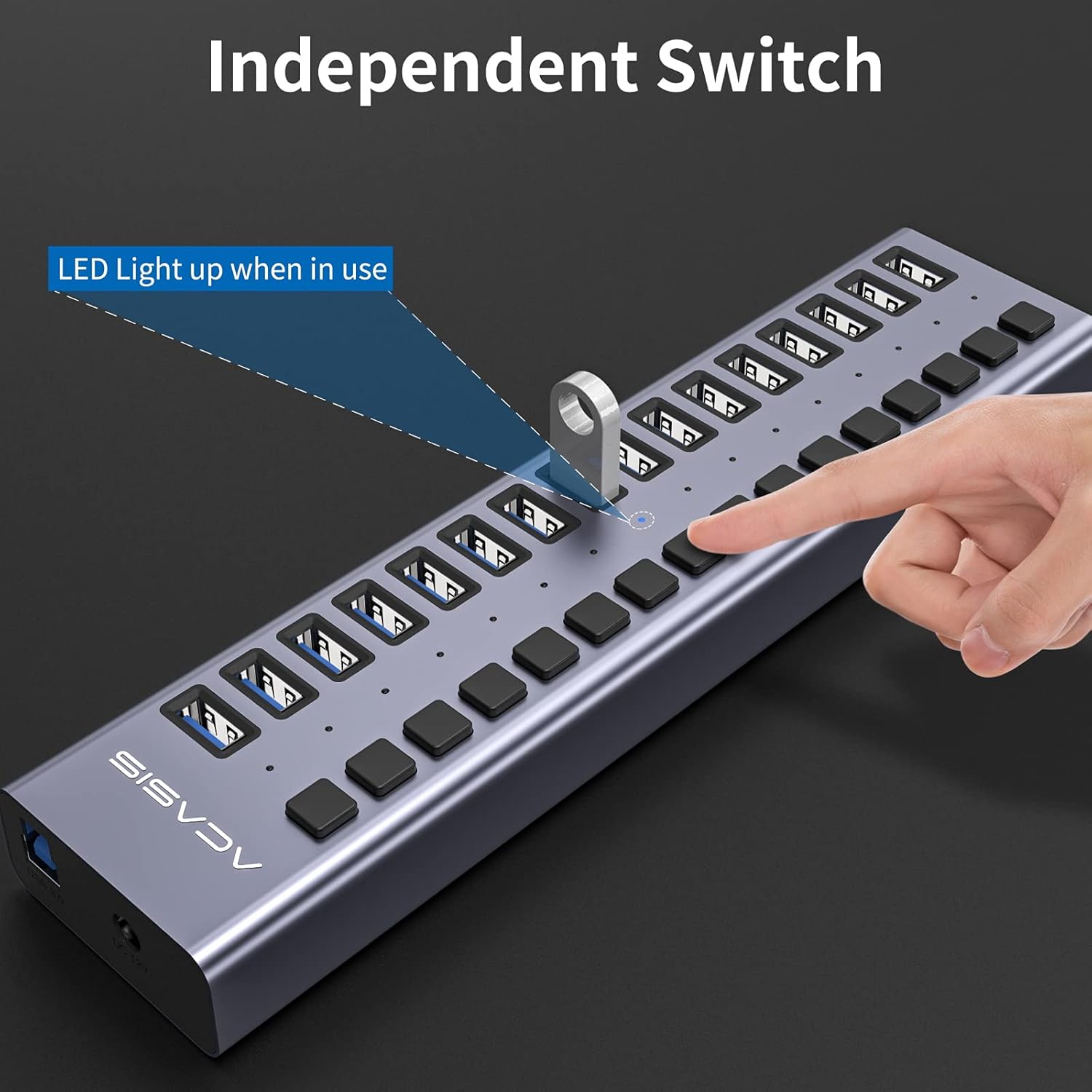 ACASIS Powered USB Hub 16 Ports USB 3.0 Data Hub with Individual On/Off Switches and 12V7.5A 90W Power Adapter USB Hub 3.0 Splitter for Laptop, PC