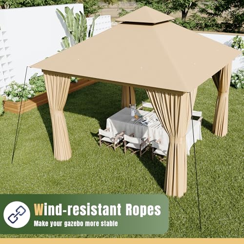 AOXUN Outdoor Gazebo for Patio 10x12, Metal Frame Canopy with Double Roofs