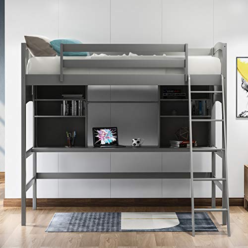 Harper & Bright Designs Full Size Loft Bed with Wardrobe and Desk, Solid Wood Loft Bed Frame with Storage, for Kids Teens Adults (Full Size, White)