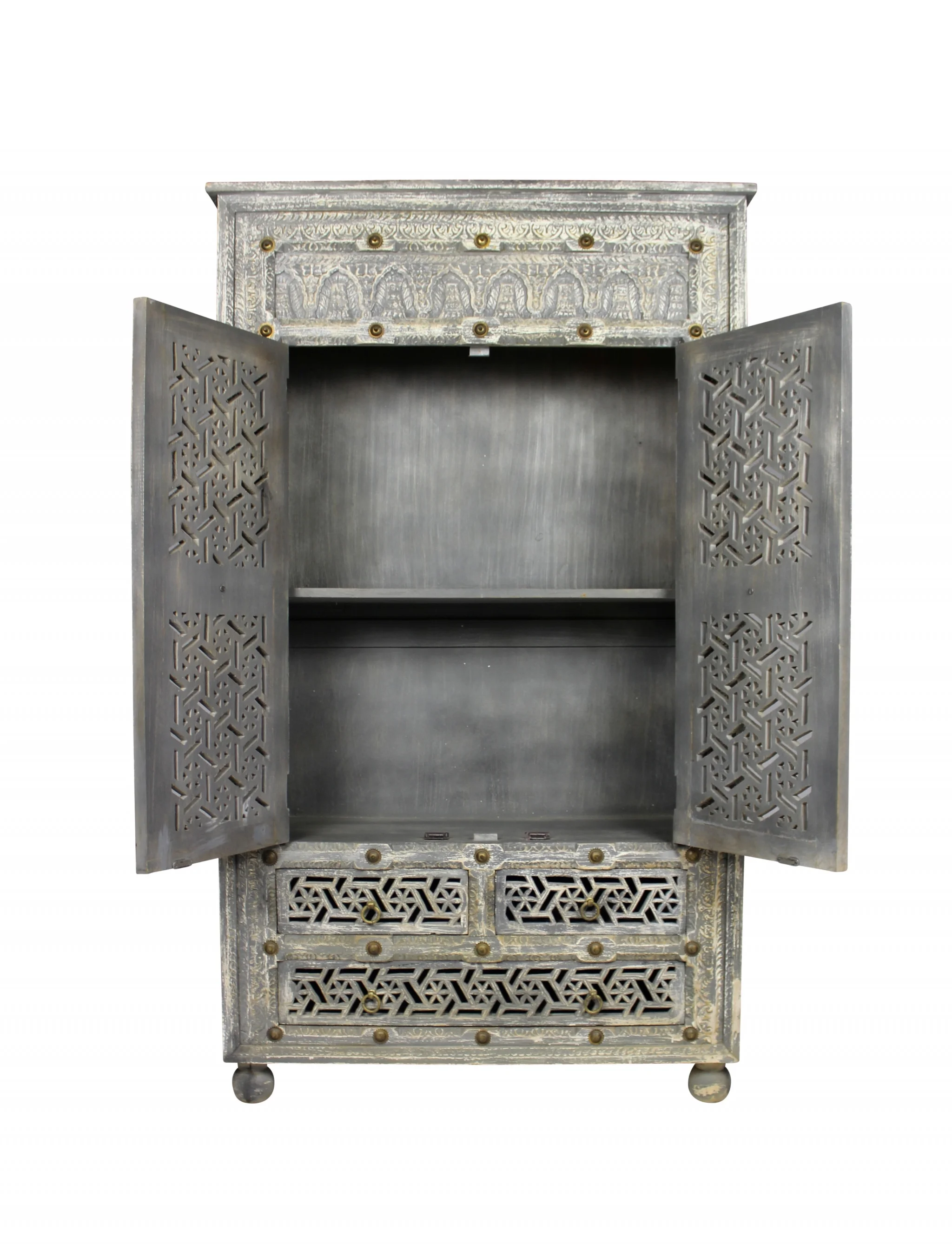 HomeRoots 489221 42 in. Solid Wood Three Drawer Gentlemans Chest. Aged Gray
