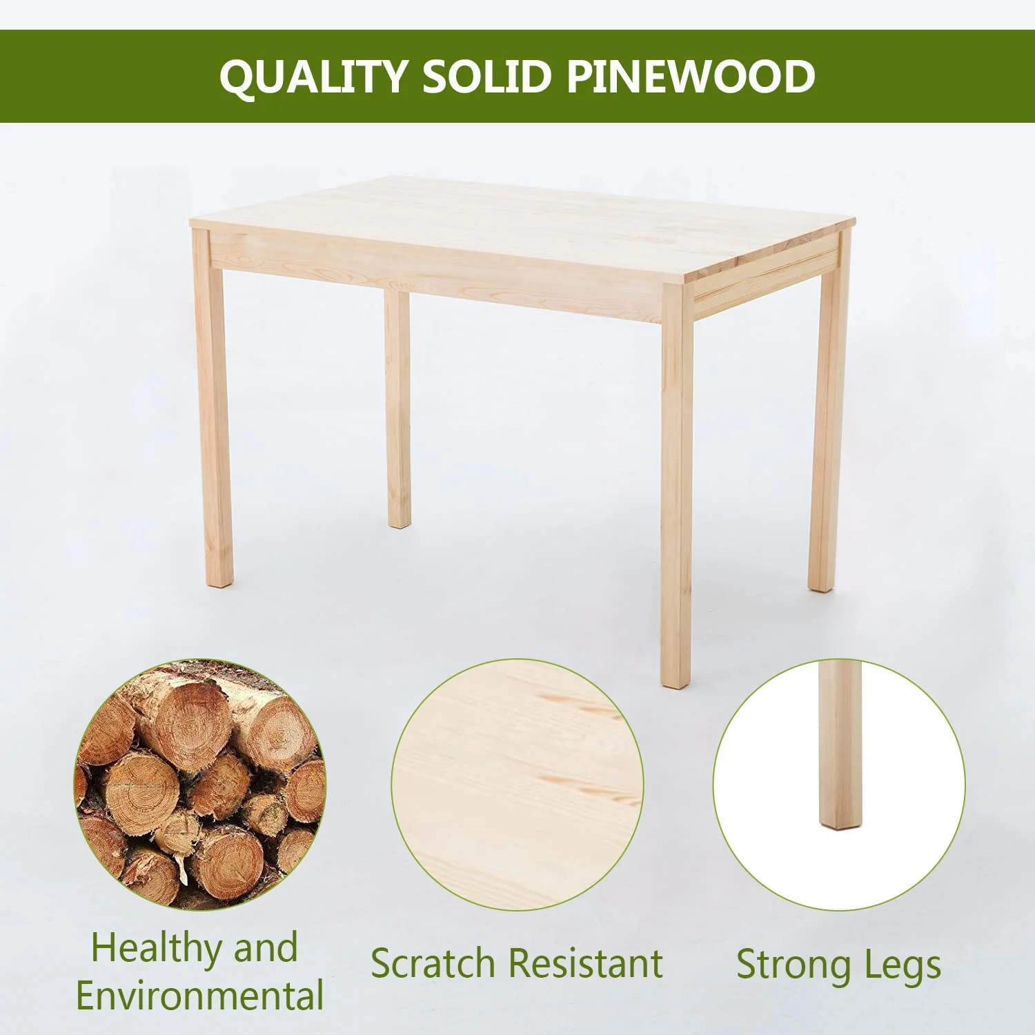 RUNFAYBIU Dining Table Set for 4  Pine Wood Kitchen Table and Chairs for Dining Room Table Set for Small Space Wood Kitchen Dinette Table with 4