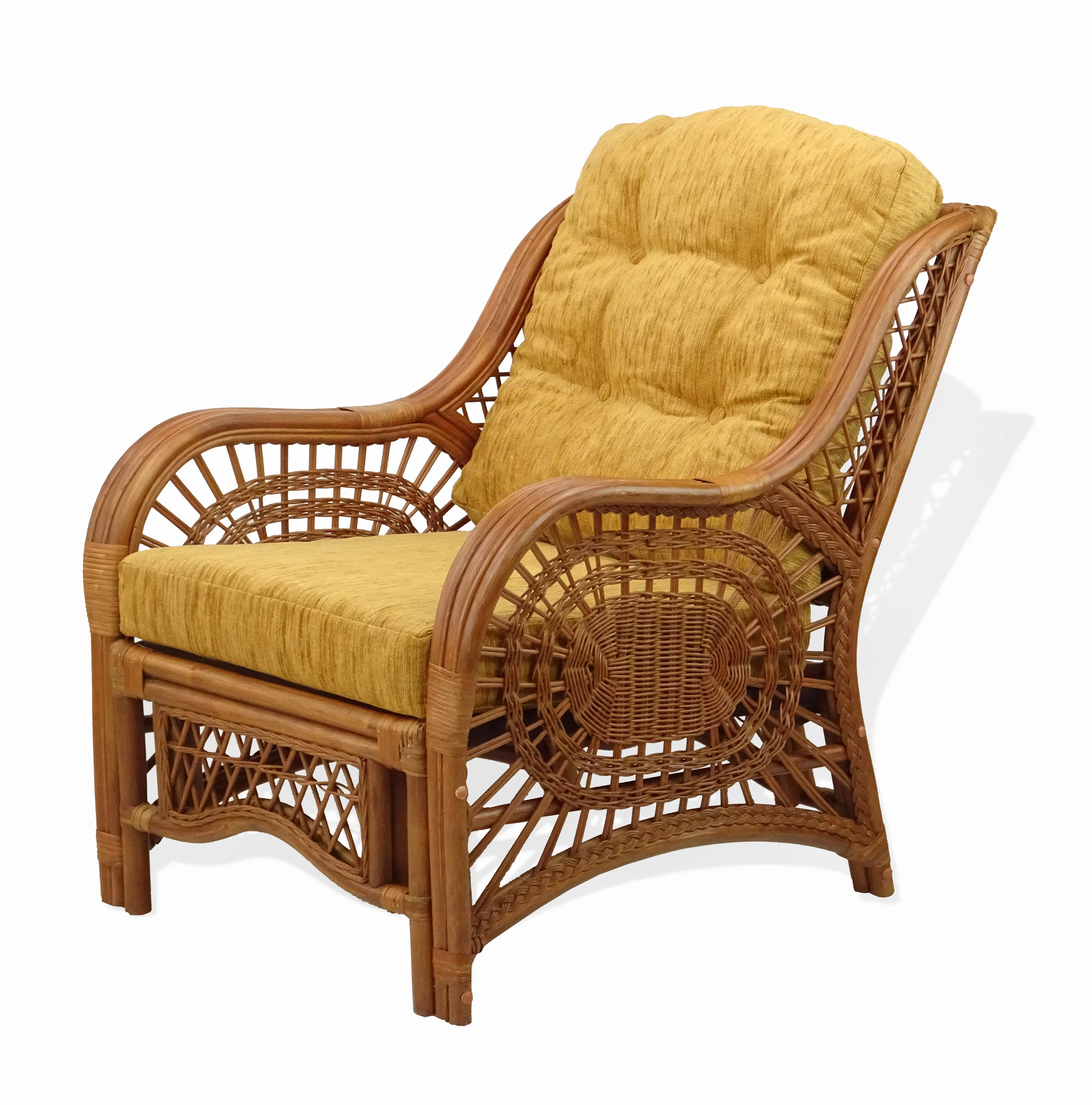 Malibu Lounge Armchair ECO Natural Rattan Wicker Handmade Design w/Light Brown Cushion, Colonial