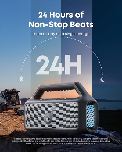 soundcore Boom 2 By Anker, Outdoor Speaker, 80W, Subwoofer, BassUp 2.0, 24H Playtime, IPX7 Waterproof, Floatable, RGB Lights, USB-C, Custom EQ