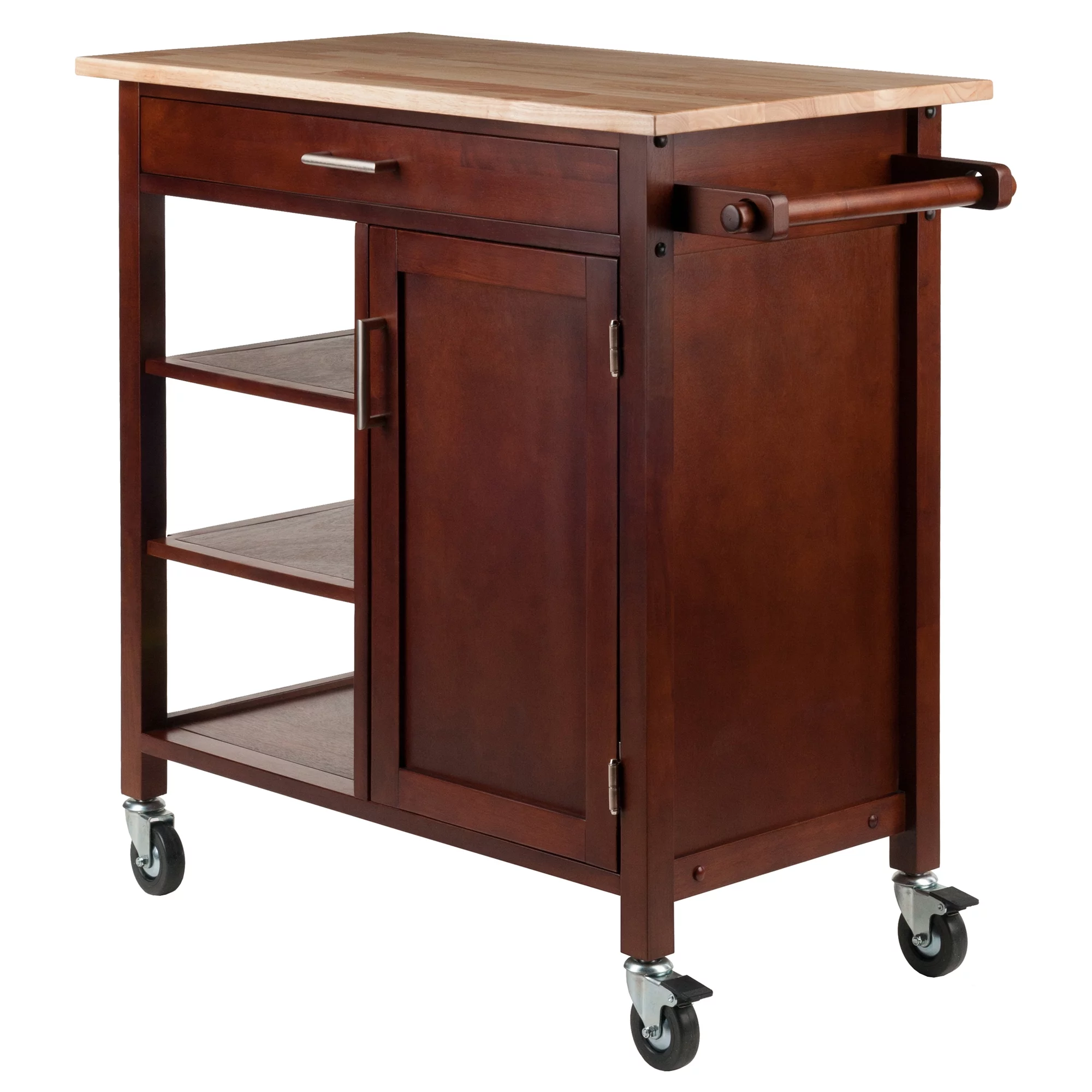 Winsome Wood Marissa Kitchen Utility Cart, Two-Tone, Natural & Walnut Finish