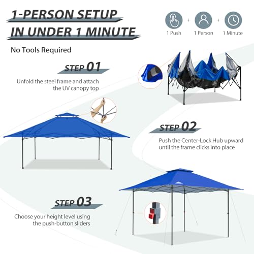 EAGLE PEAK 13x13 Straight Leg Pop Up Canopy Tent Instant Outdoor Canopy Easy Single Person Set up Folding Shelter w/Auto Extending Eaves 169 Square