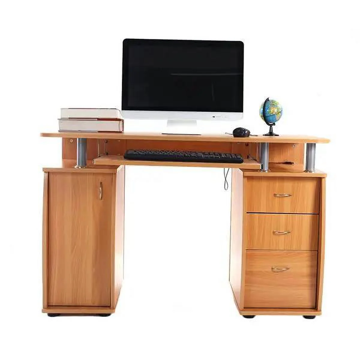 15mm MDF Portable 1pc Door with 3pcs Drawers Computer Desk Wood Color