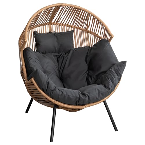 Shintenchi Wicker Egg Chair Outdoor Rattan Patio Chair with Cushion,Oversized Patio Lounge Chairs with Cushion Egg Basket Chair